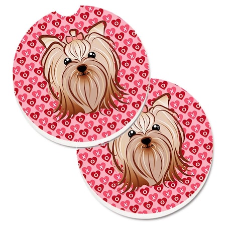 Carolines Treasures Yorkie Yorkishire Terrier Hearts Cup Holder Car Coasters - Set of 2 BB5274CARC